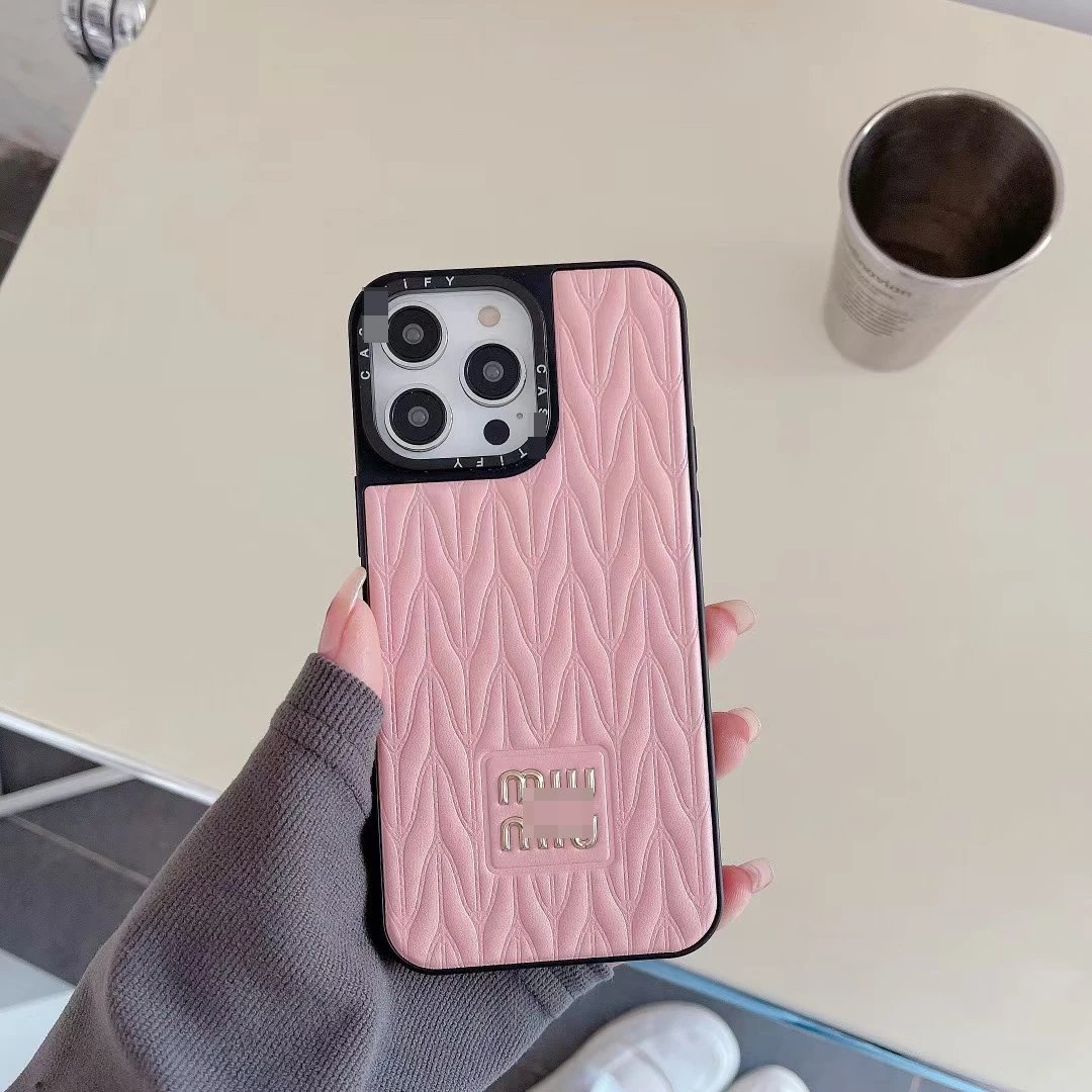 Miu Miu iPhone 15 Pro Pink White Black Crocodile Texture Phone Case