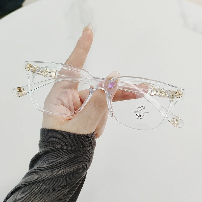 Black Acetate Eyeglasses with Gold Flower Embellishments Vintage Style