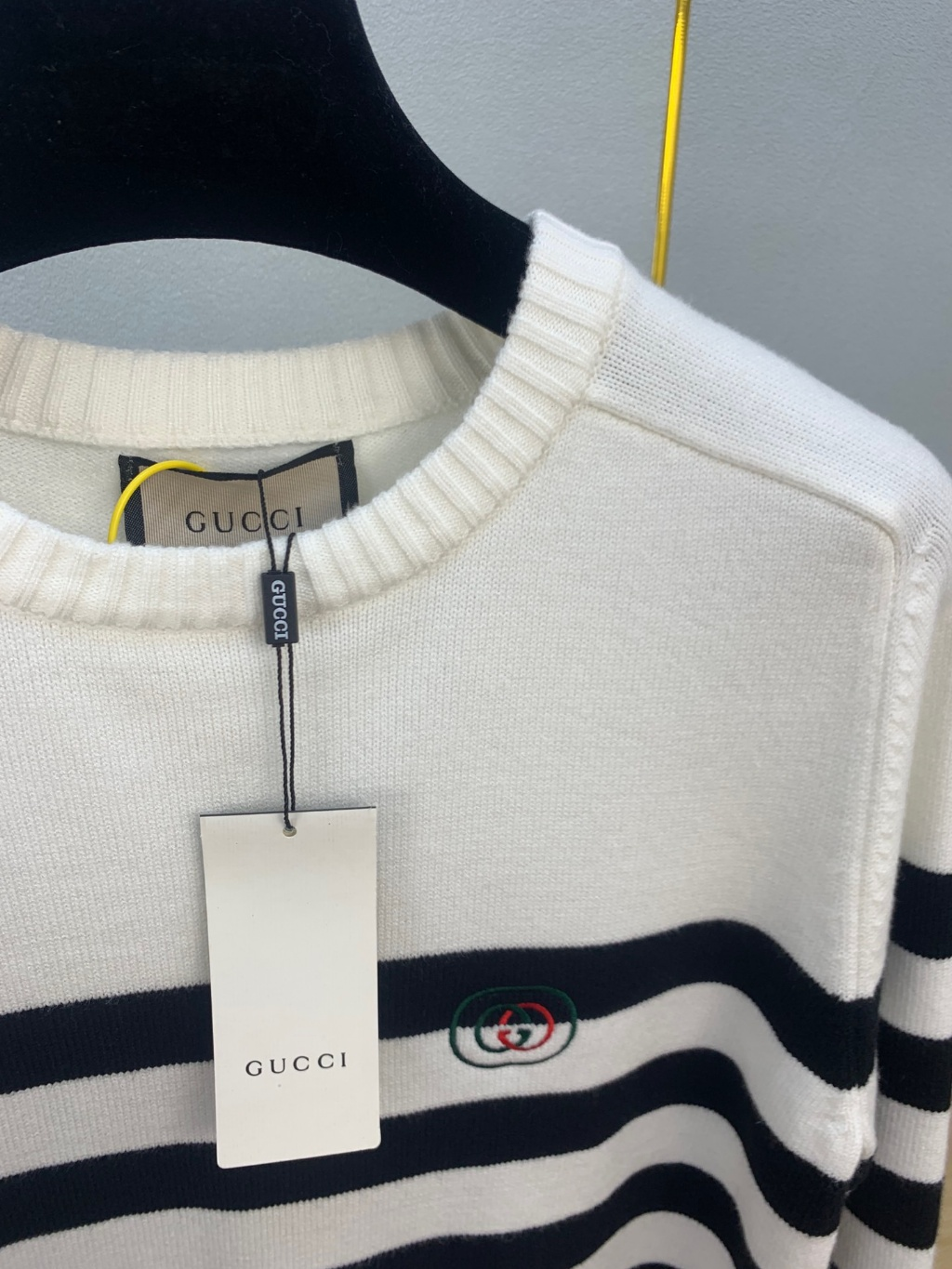 Gucci Striped White Navy Blue Crewneck Sweater