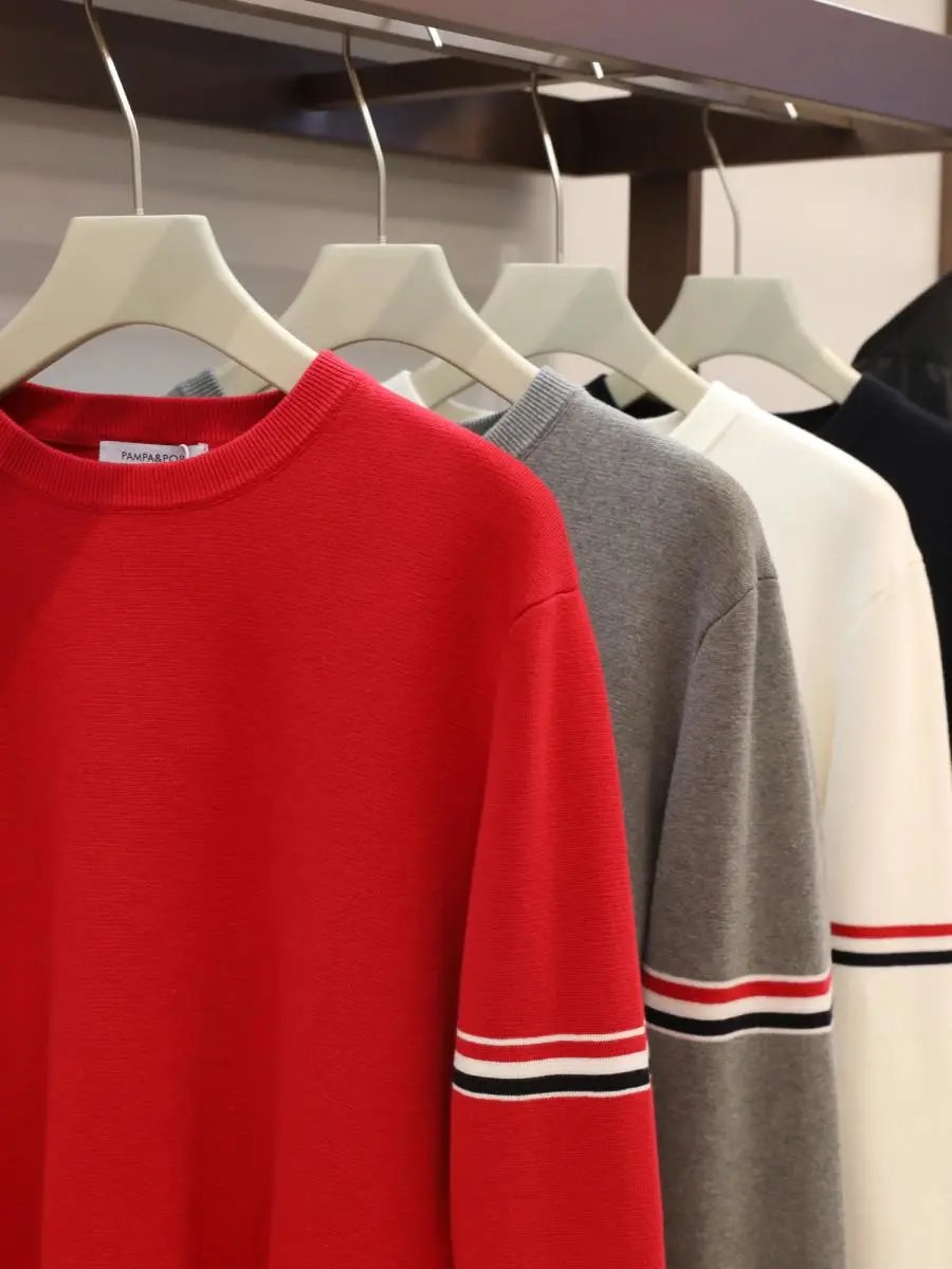 Thom Browne Classic Navy Striped Cuff Crewneck Sweater