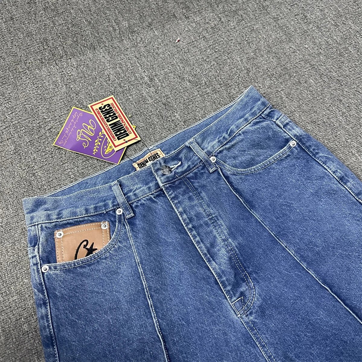 Denim Shorts Blue Embroidered Star Patchwork