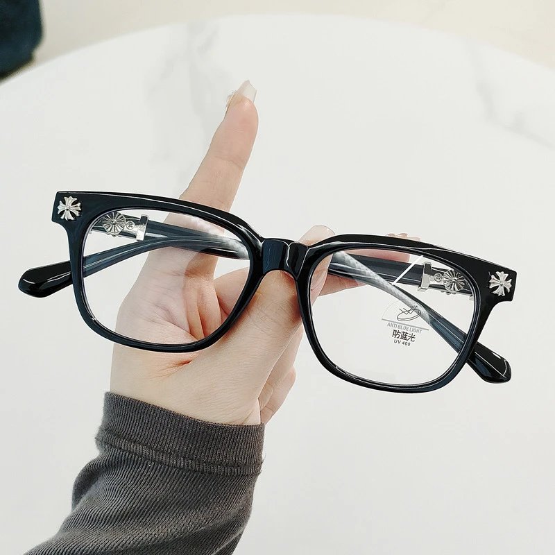 Black Acetate Eyeglasses with Gold Flower Embellishments Vintage Style