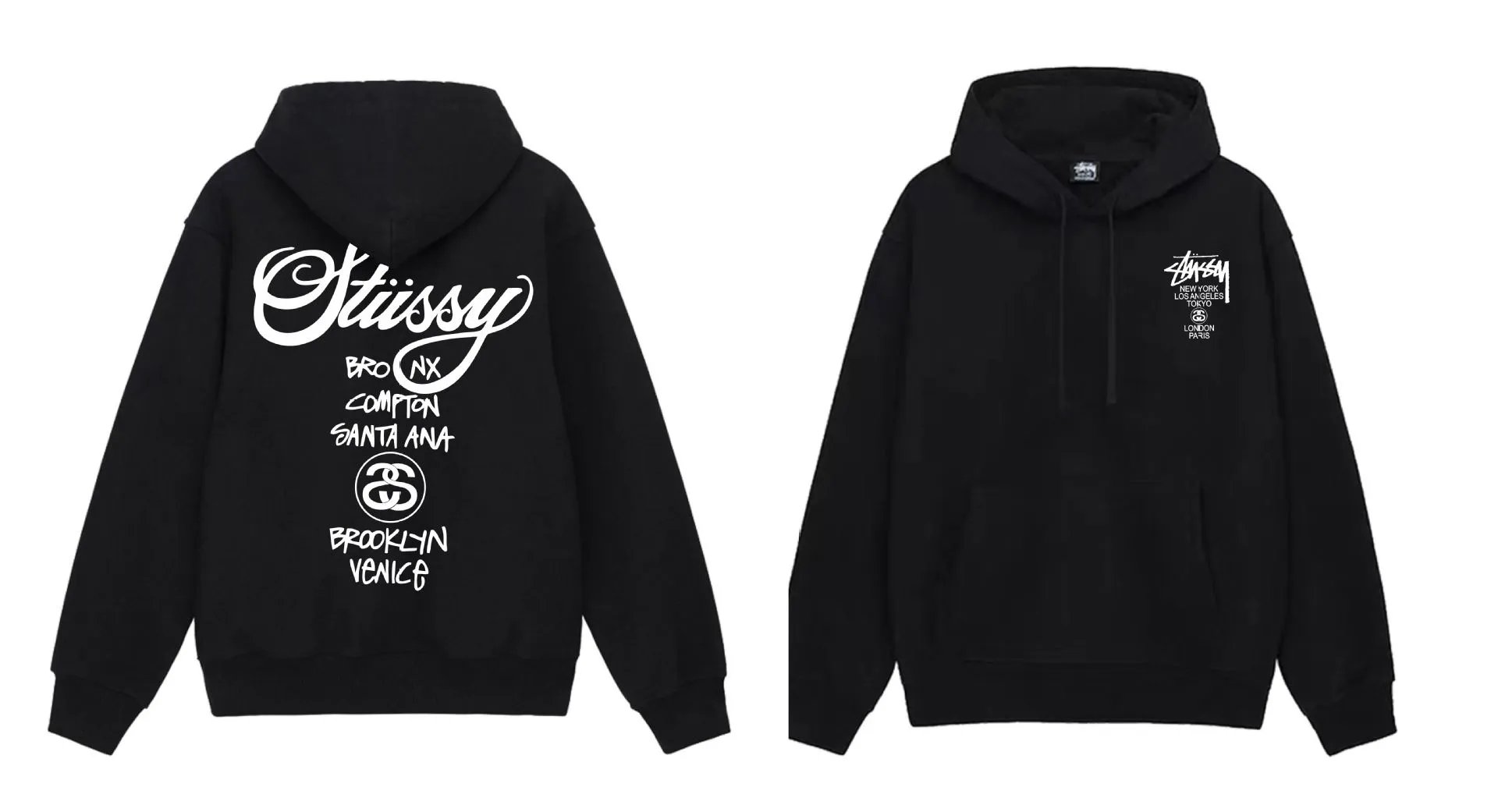 Stussy Classic Black Graphic Hooded Sweatshirt