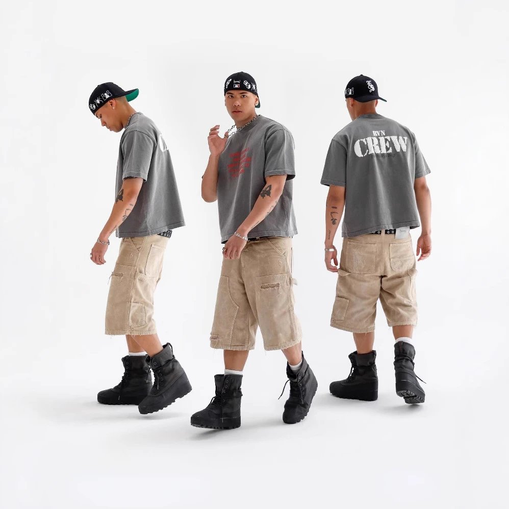 Canvas Workwear Shorts Beige Brown Grey Distressed Utility Shorts