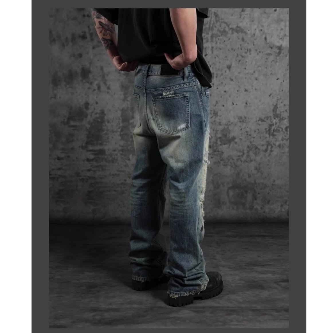 Distressed Denim Jeans Light Blue Ripped Flare Style