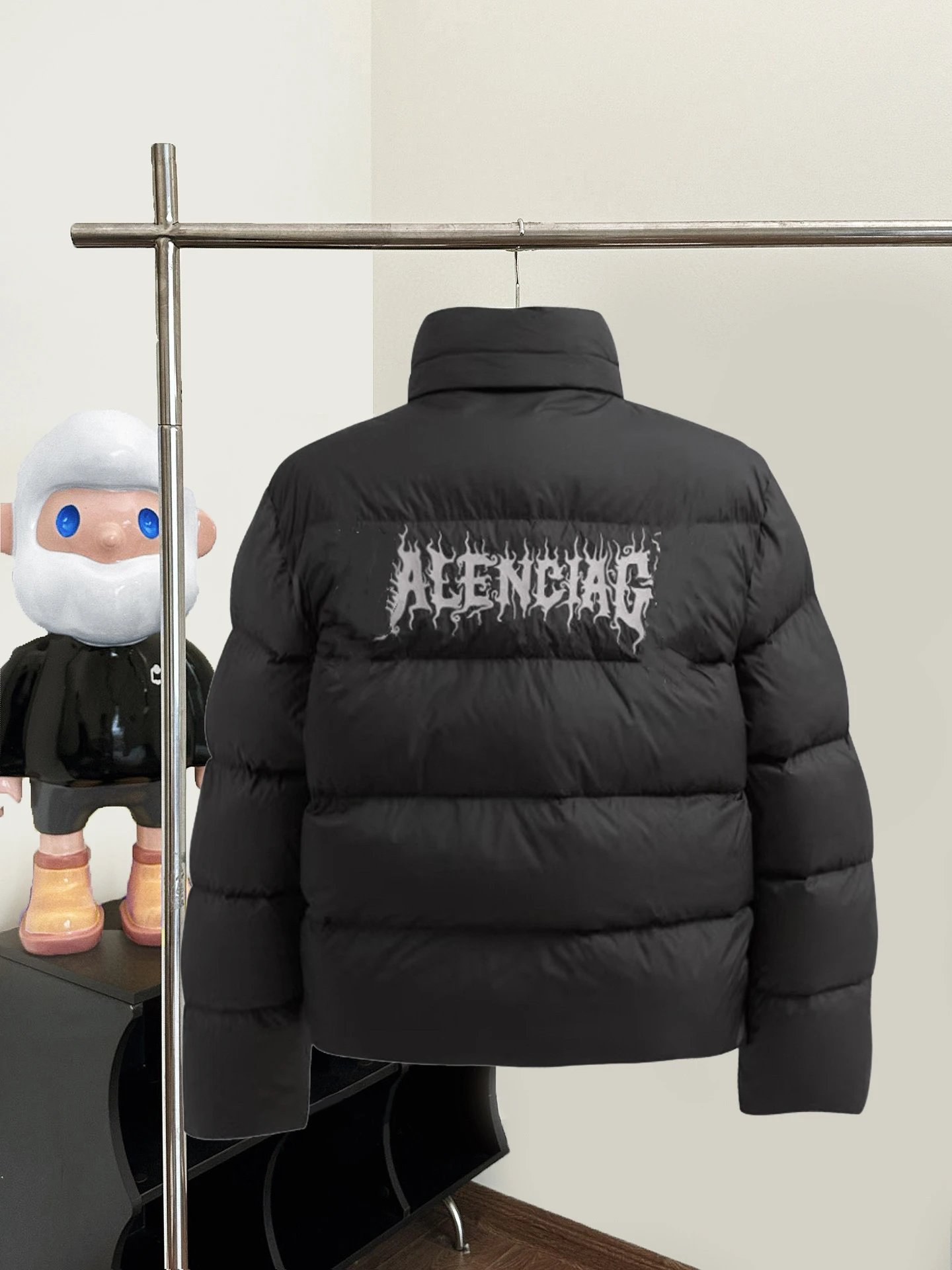 Balenciaga Flame Letter Print Stand Collar Puffer Jacket