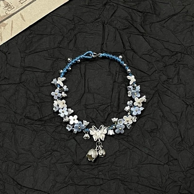 Sterling Silver Lily of the Valley Butterfly Braided Bracelet