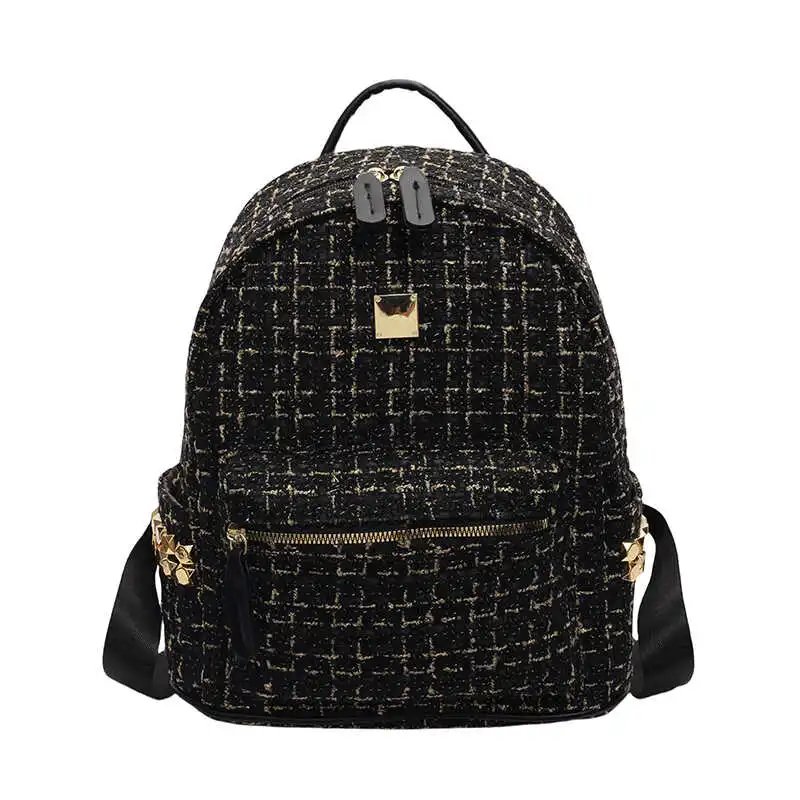 Tweed Backpack Black White Grid Pattern Chic