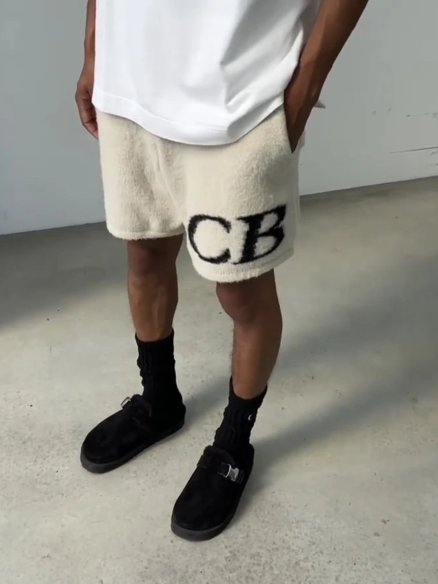 CB Logo Embroidered Gray Black White Casual Shorts