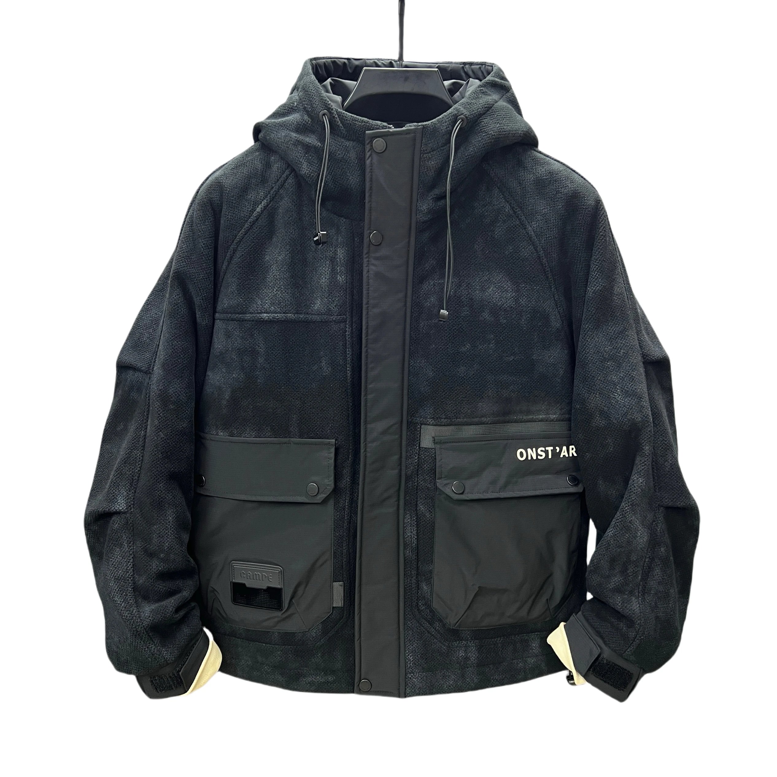 Fleece Hooded Jacket Black Urban Outdoor Coat