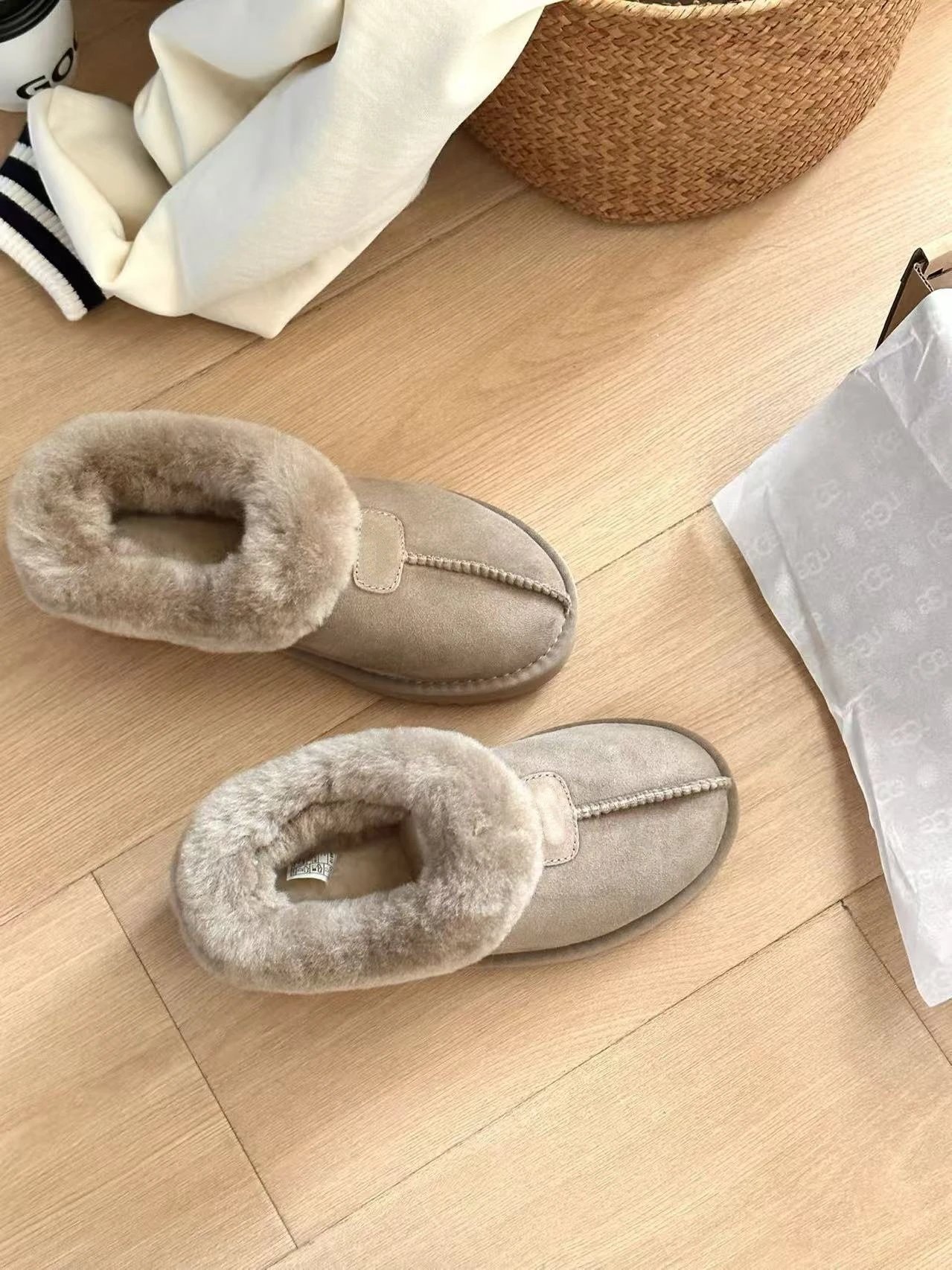 Faux Shearling Platform Boots Beige Chunky Sole
