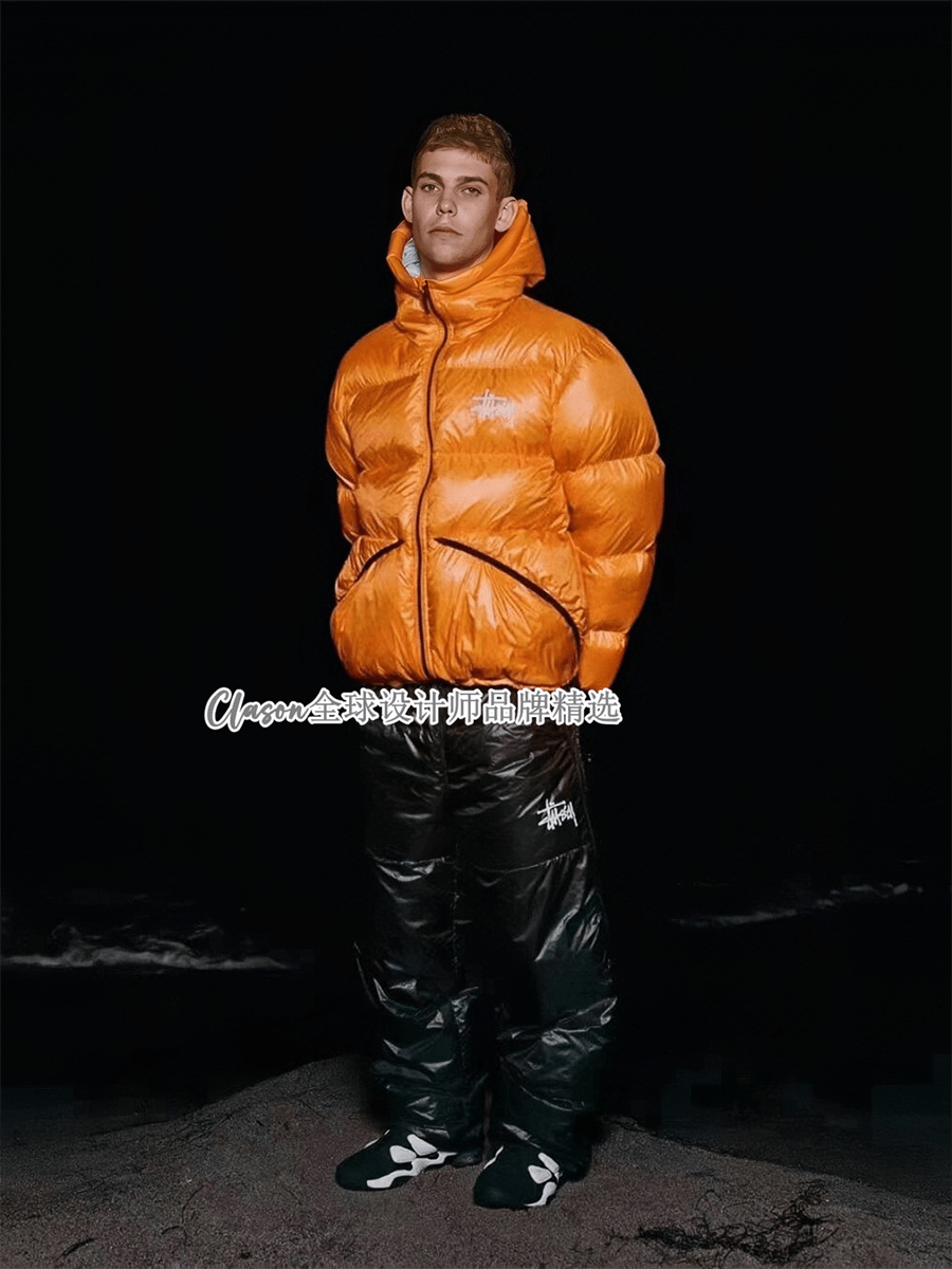 Stussy Down Jacket Orange with Blue Lining - 4