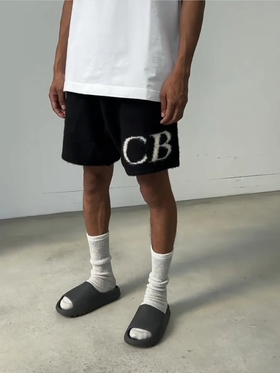 CB Logo Embroidered Gray Black White Casual Shorts