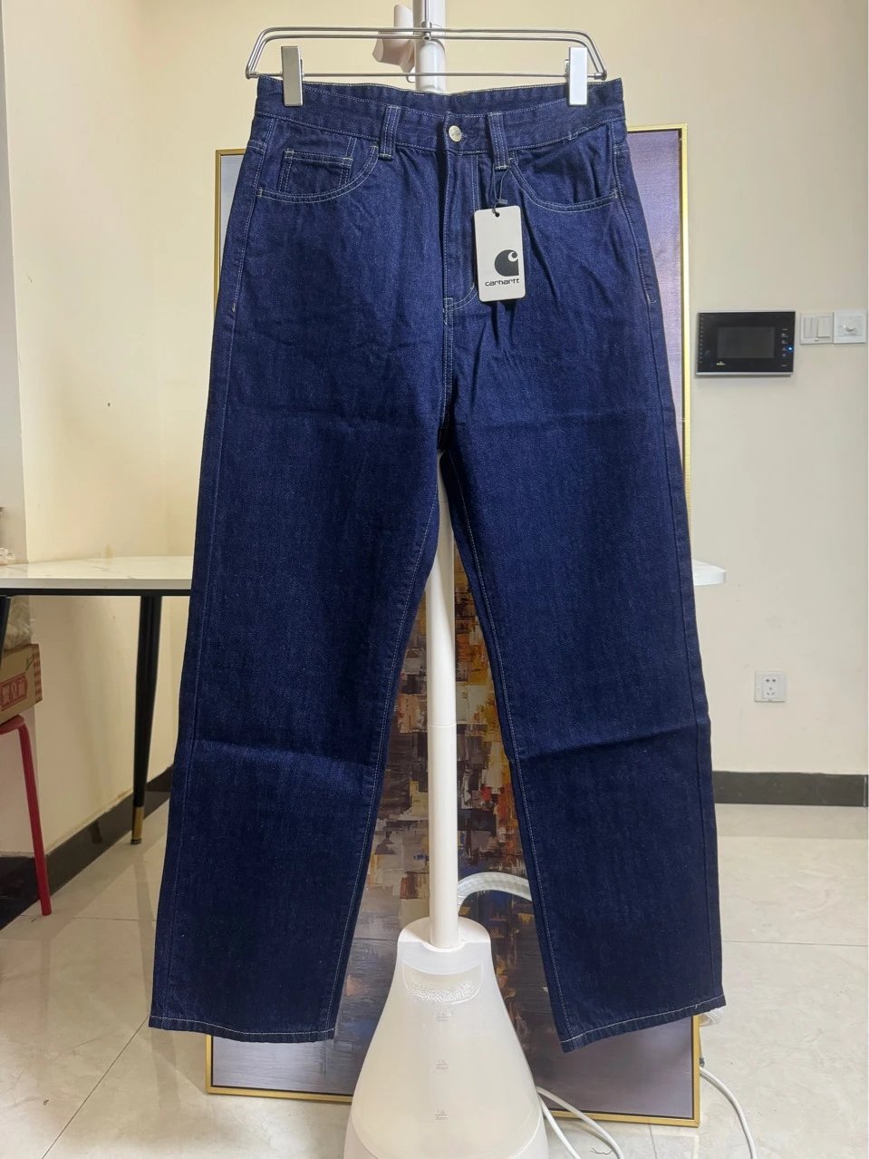 Carhartt Washed Leather Label Raw Denim Jeans