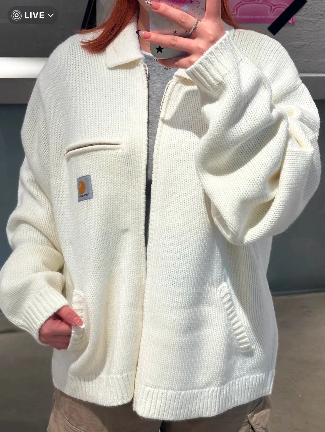 Carhartt WIP Knit Jacket Off White Casual Sweater Coat