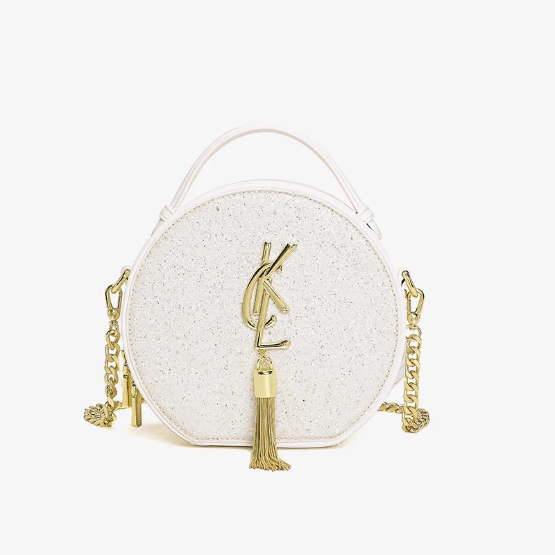 Yves Saint Laurent Round Black Glitter Chain Shoulder Bag