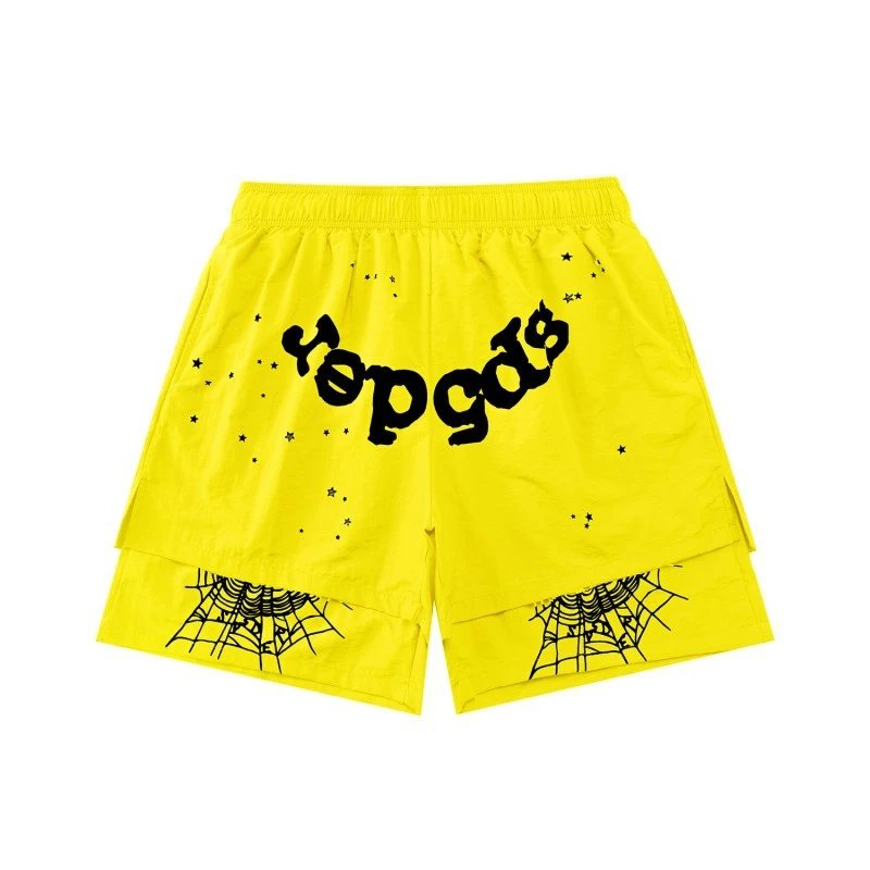 Black Graphic Print Spiderweb Layered Shorts