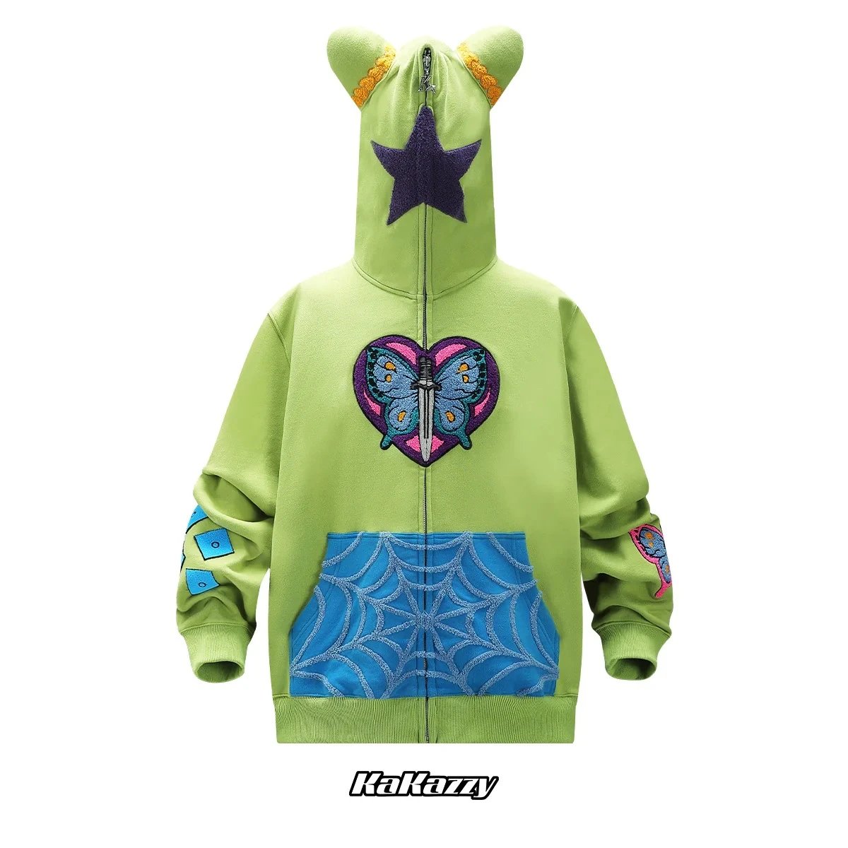 KaKazzy Hulk Face Green Graphic Zip-Up Hoodie