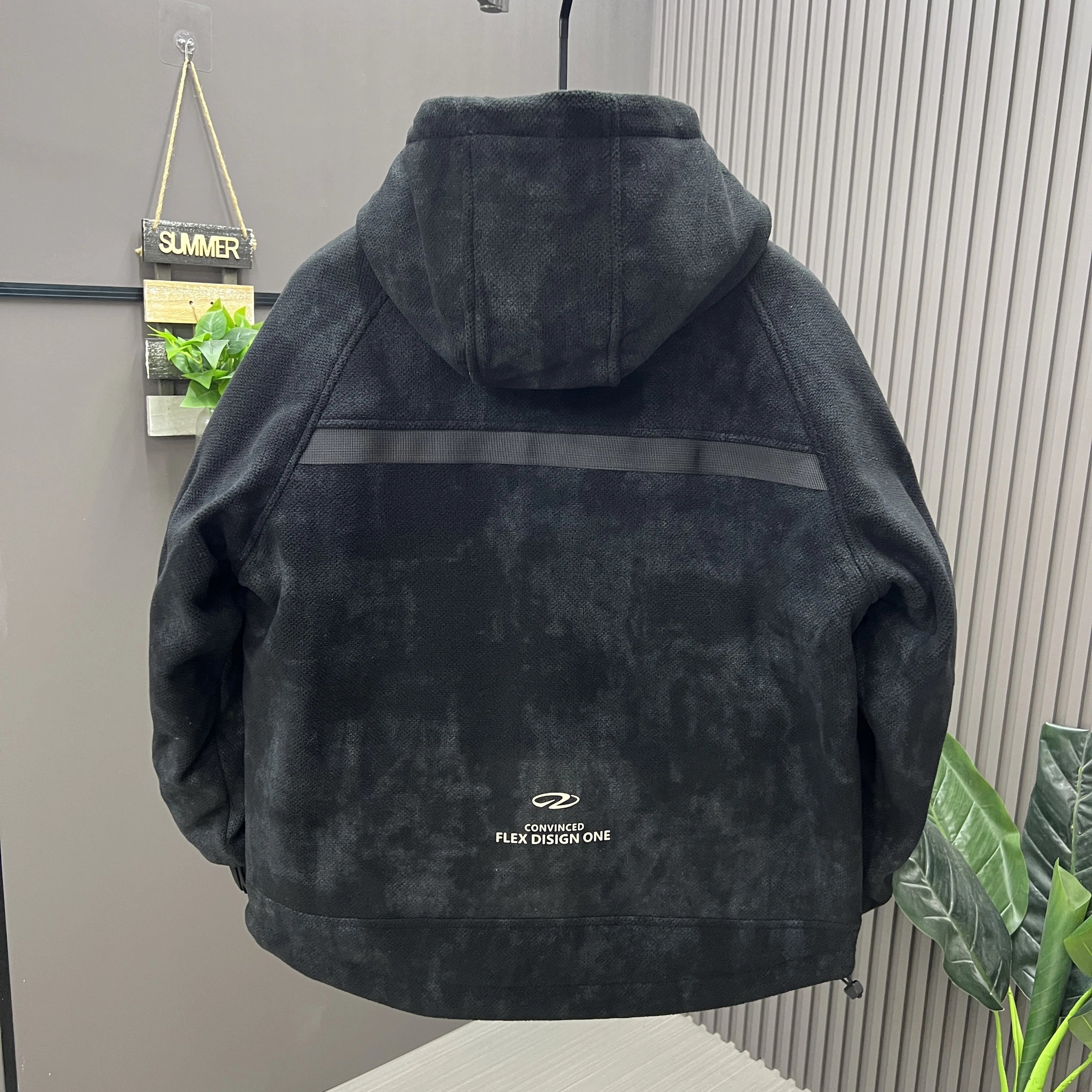 Fleece Hooded Jacket Black Urban Outdoor Coat