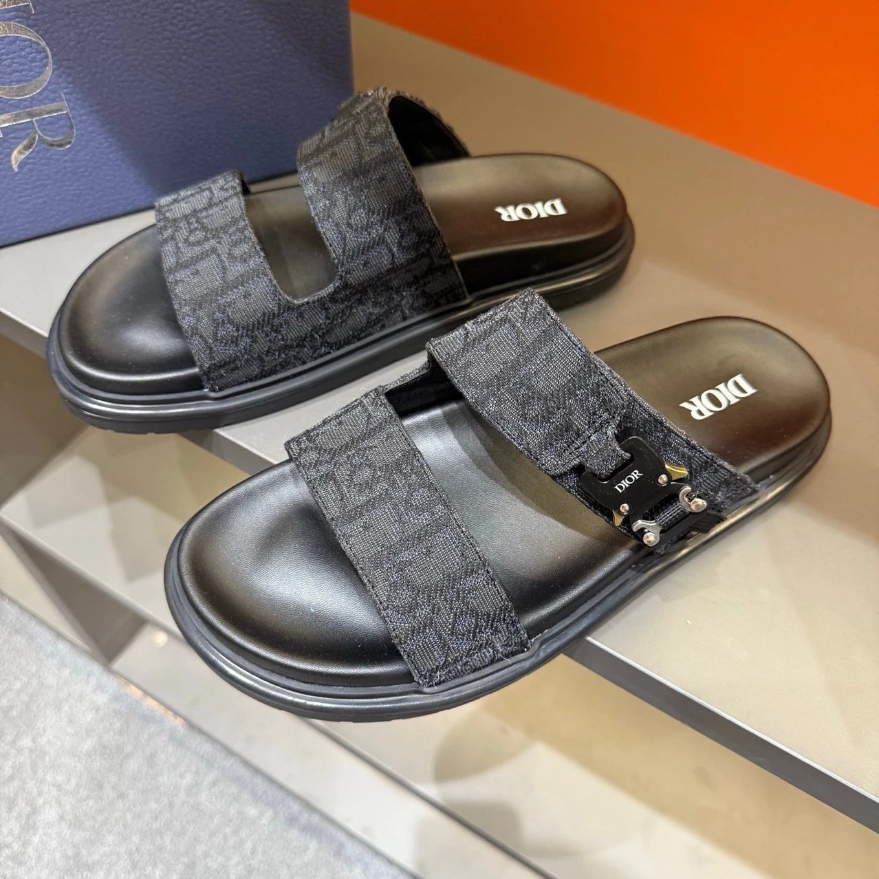 Dior B23 Brown Oblique Print Slide Sandals