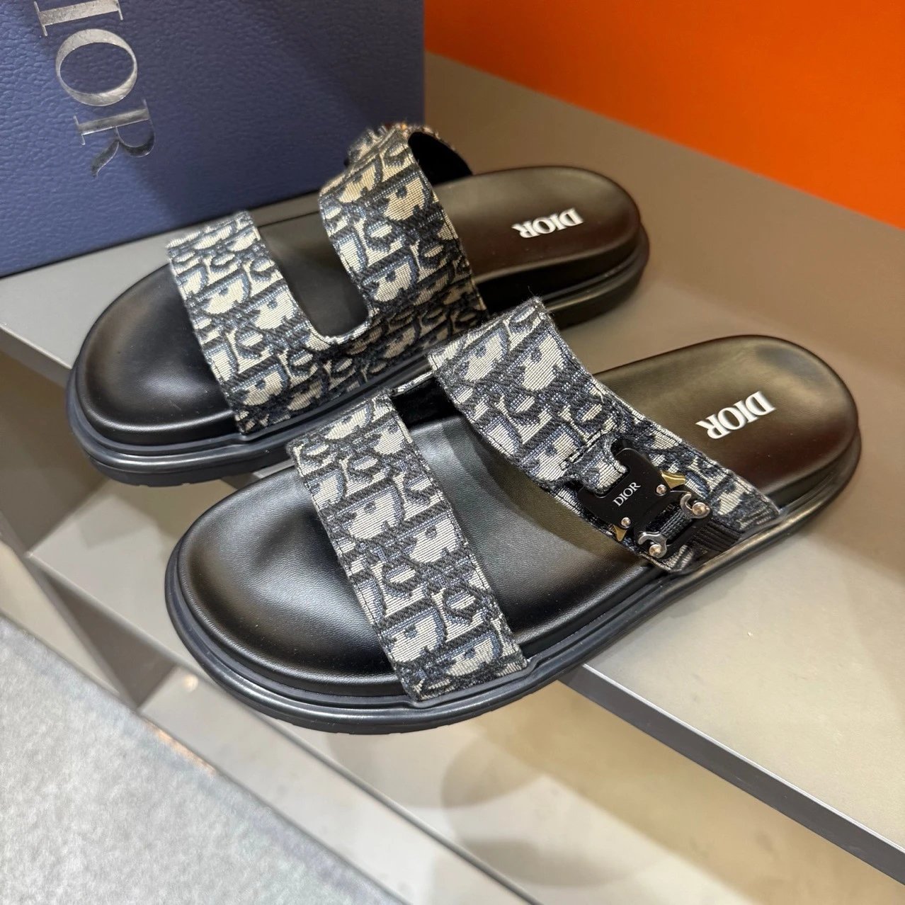Dior B23 Brown Oblique Print Slide Sandals
