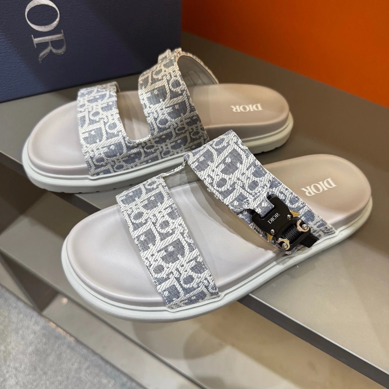 Dior B23 Brown Oblique Print Slide Sandals