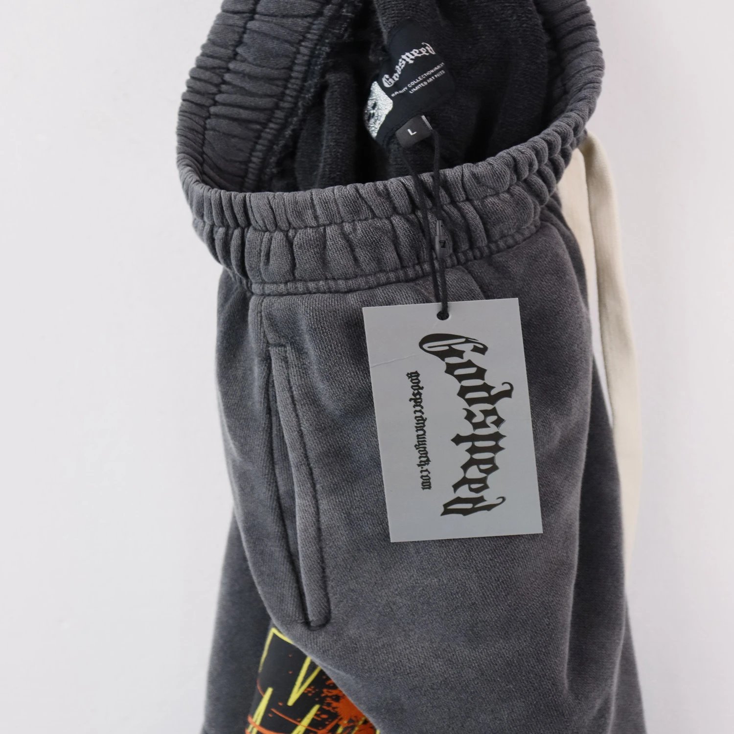 Washed Cotton Shorts Charcoal Blue Graphic Print Streetwear