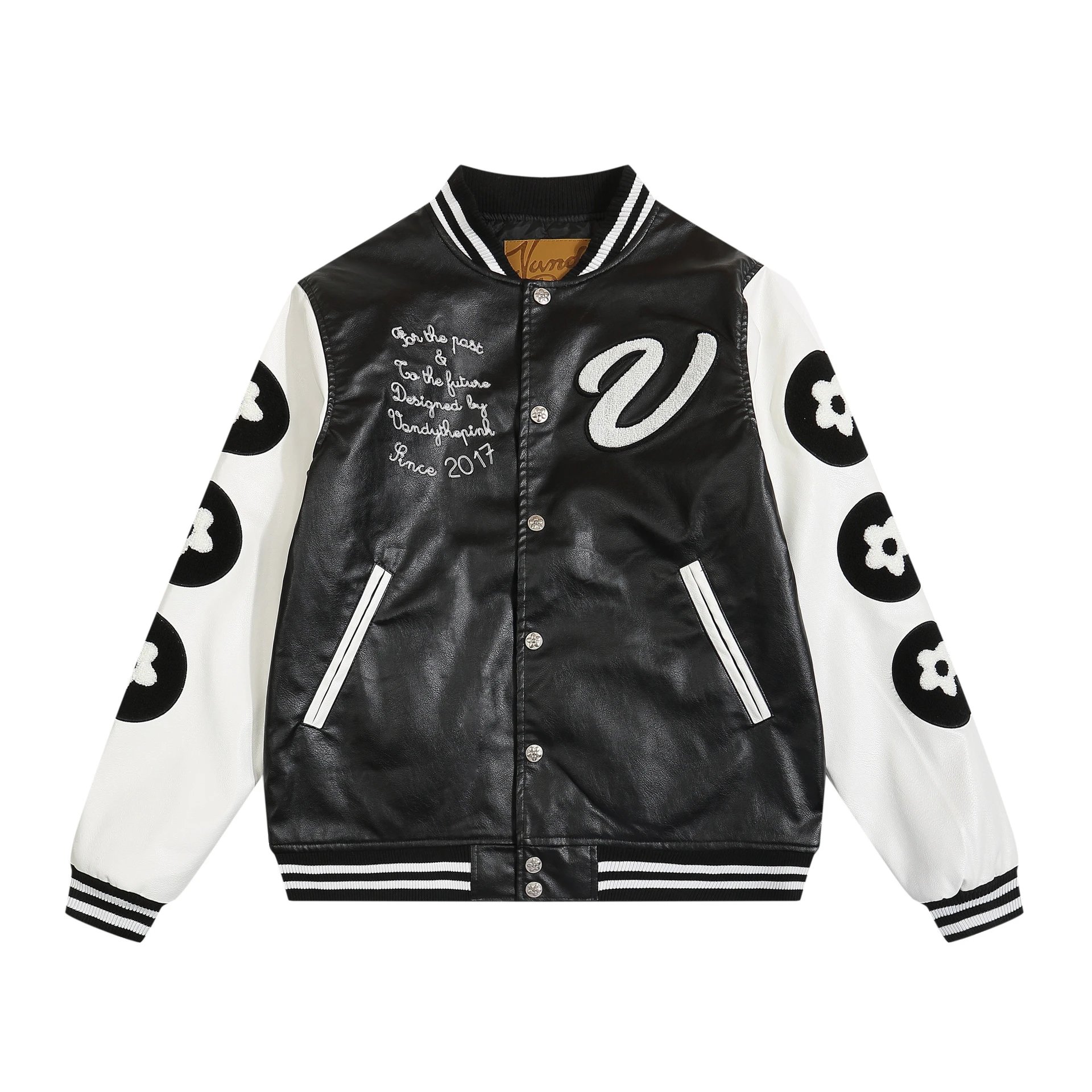 Candythepink Varsity Jacket Red White Embroidered Floral Sleeve Bomber