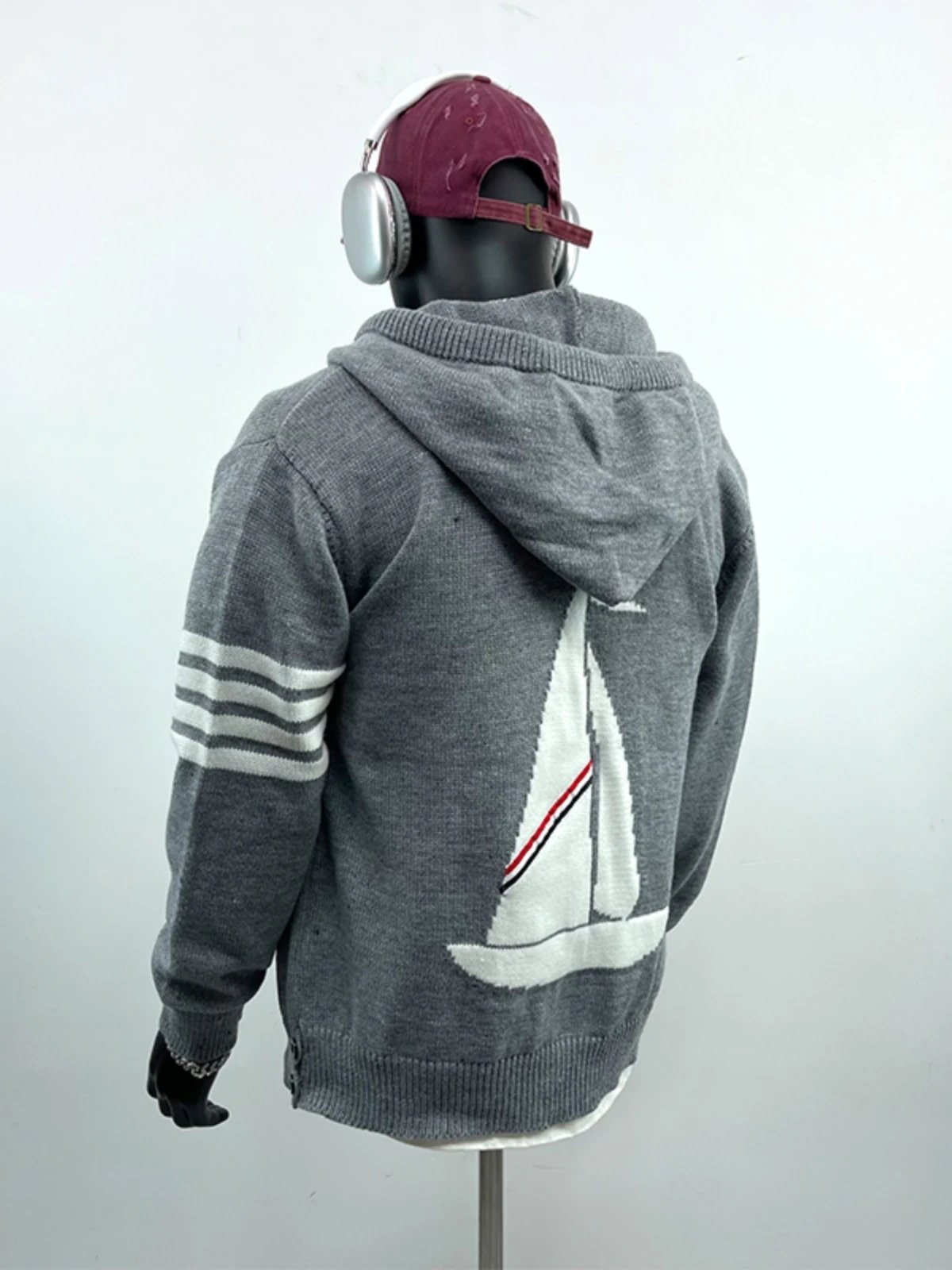 Hooded zipper cardigan casual jacket knitted sweater unisex