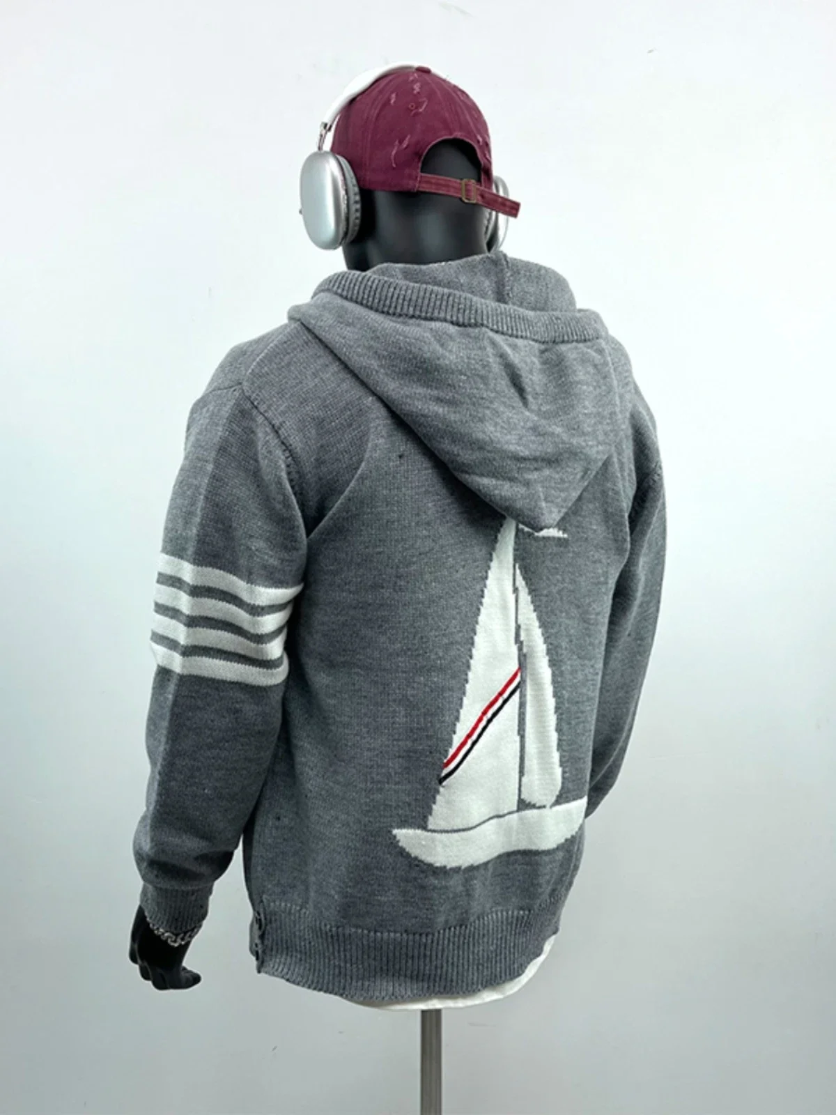 Gray Hooded Knit Swe
