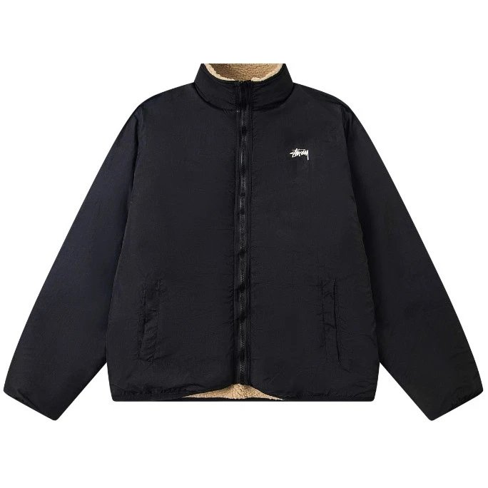 Stussy Fleece Jacket Black Blue Beige Sherpa Lined Outerwear