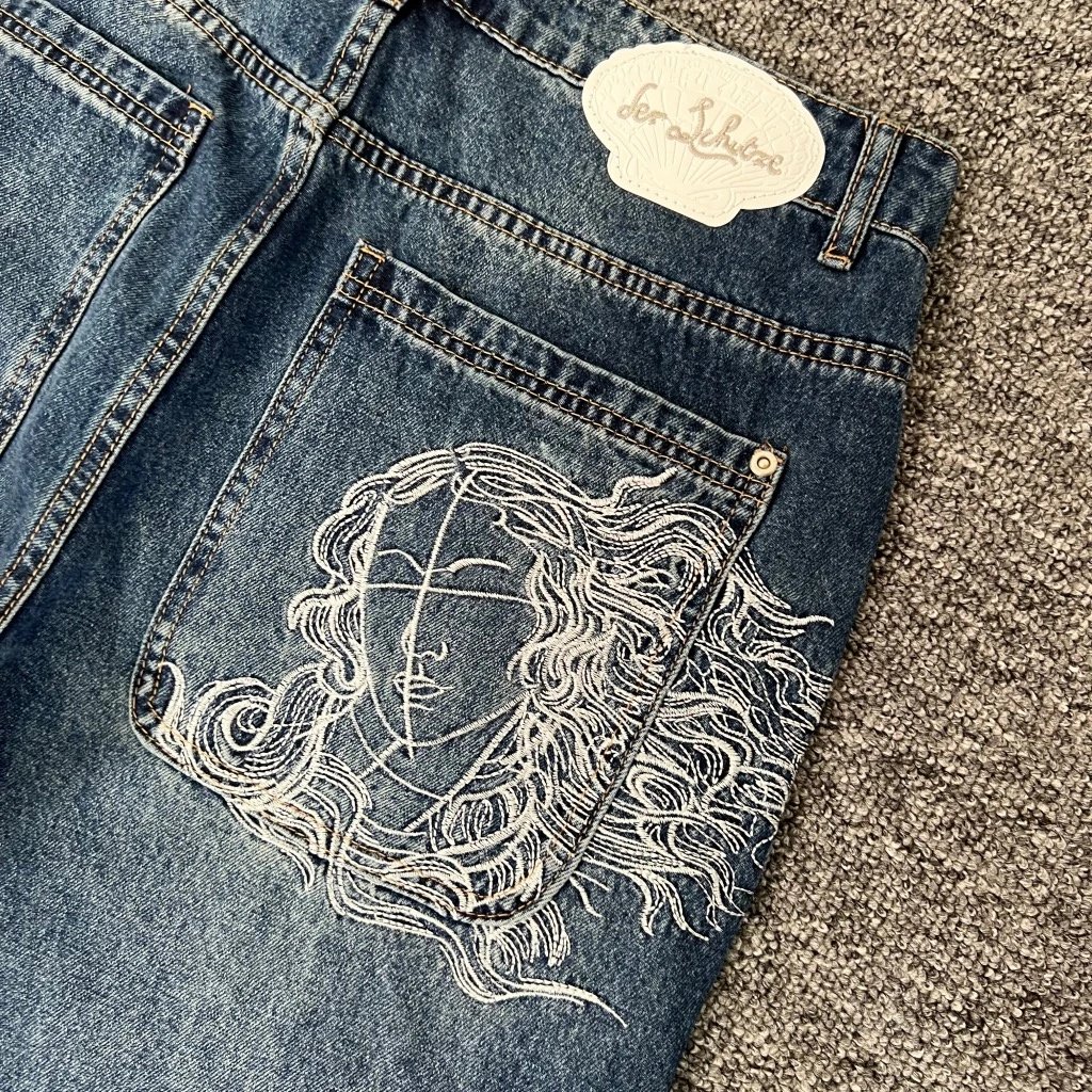 Denim Wide Leg Blue Washed Relaxed Jeans