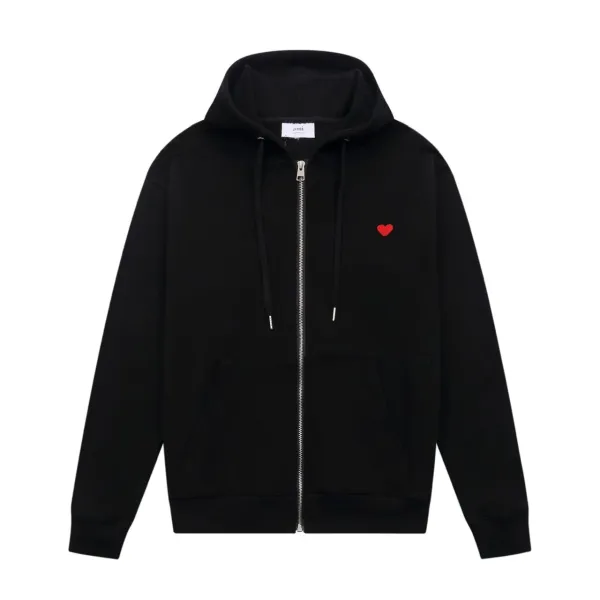 Ami Paris Heart Embroidered Hoodie Beige - 6