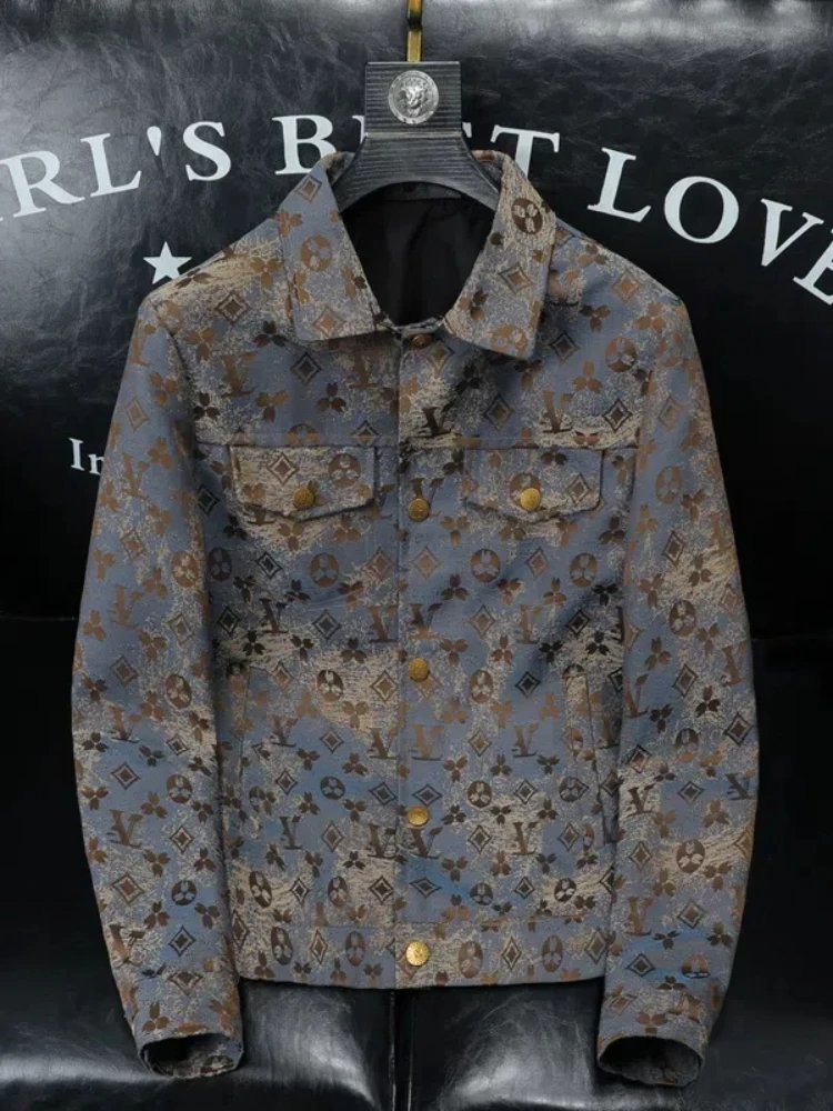 Louis Vuitton Monogram Blue Brown Floral Print Denim Jacket