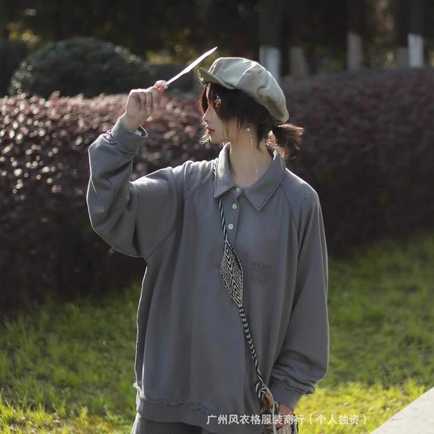 Miu Miu Logo Embroidered Off White Grey Oversized Polo Sweater