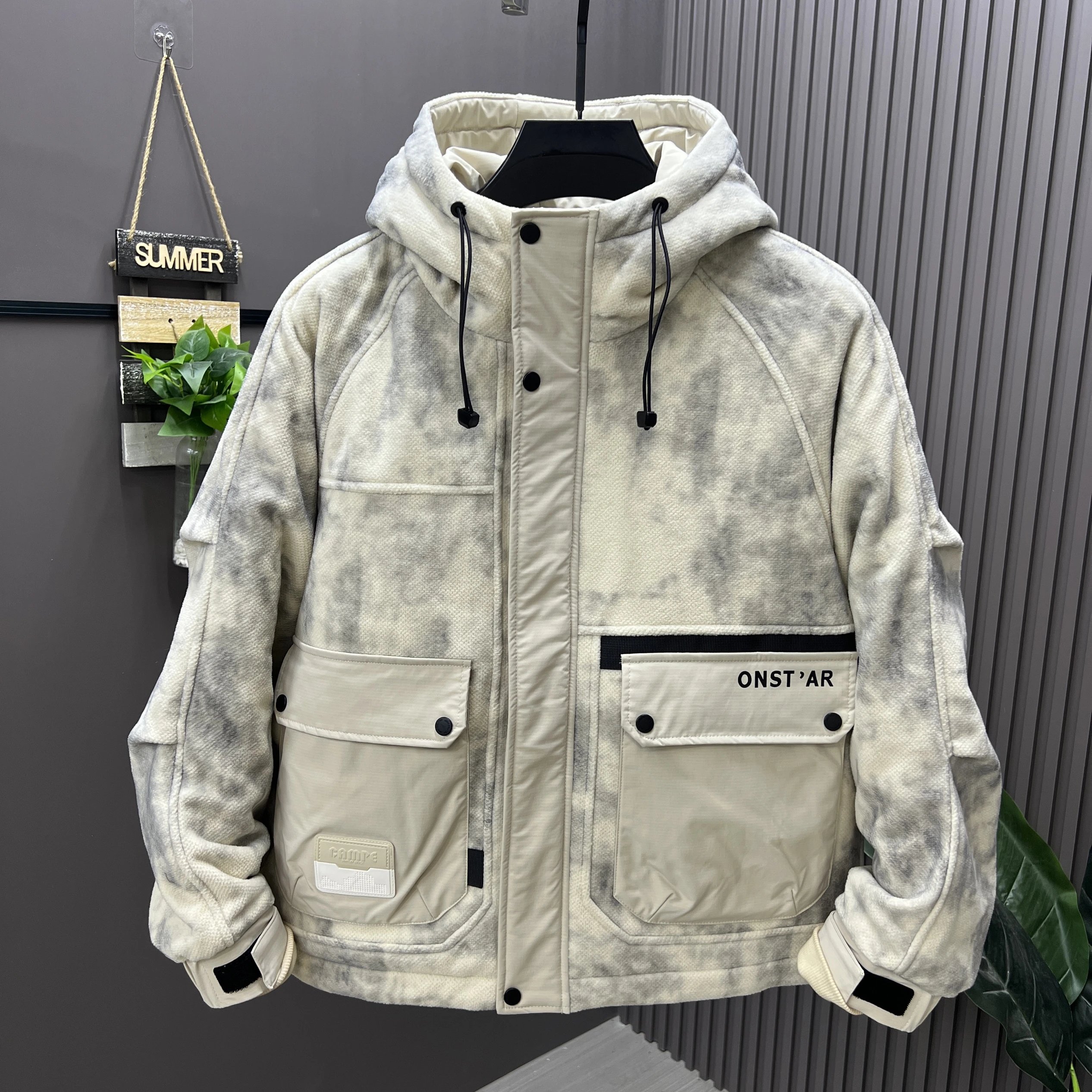 Fleece Hooded Jacket Black Urban Outdoor Coat