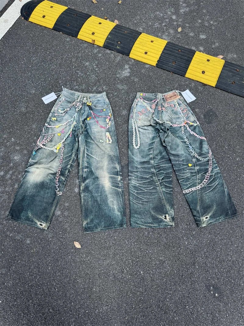 Washed Ink-Splatter Distressed Wide-Leg Jeans photo 7