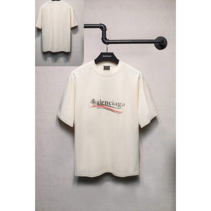 Balenciaga Logo Print Blue Gradient Casual T-Shirt