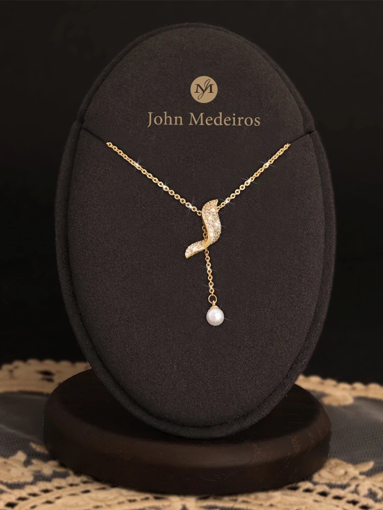 John Medeiros Leaf Pendant Gold White Pearl Elegant Necklace