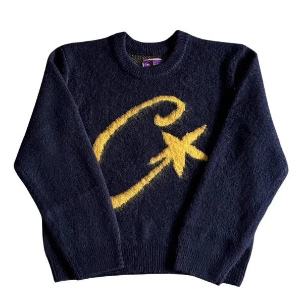 Black Knit Sweater with White Star and Crescent Motif Casual