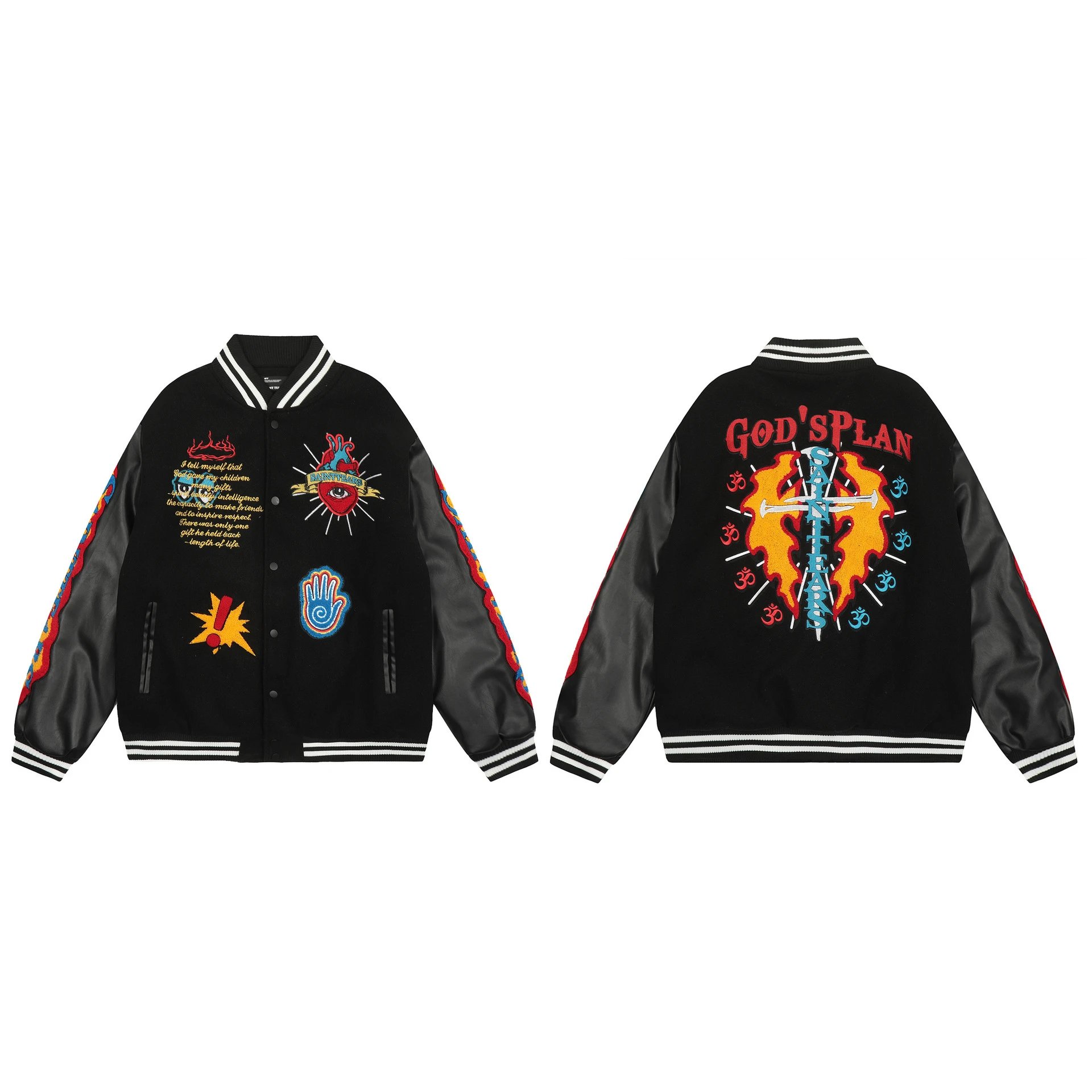 Represent England Black Embroidered Varsity Jacket