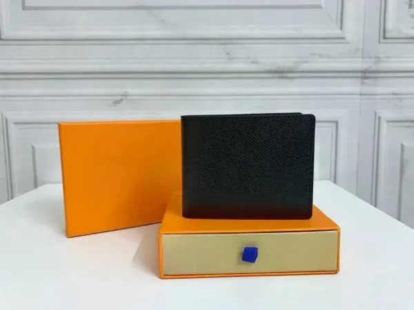 Design Bifold Wallet Black Leather with Orange Packaging Short Wallet - 8