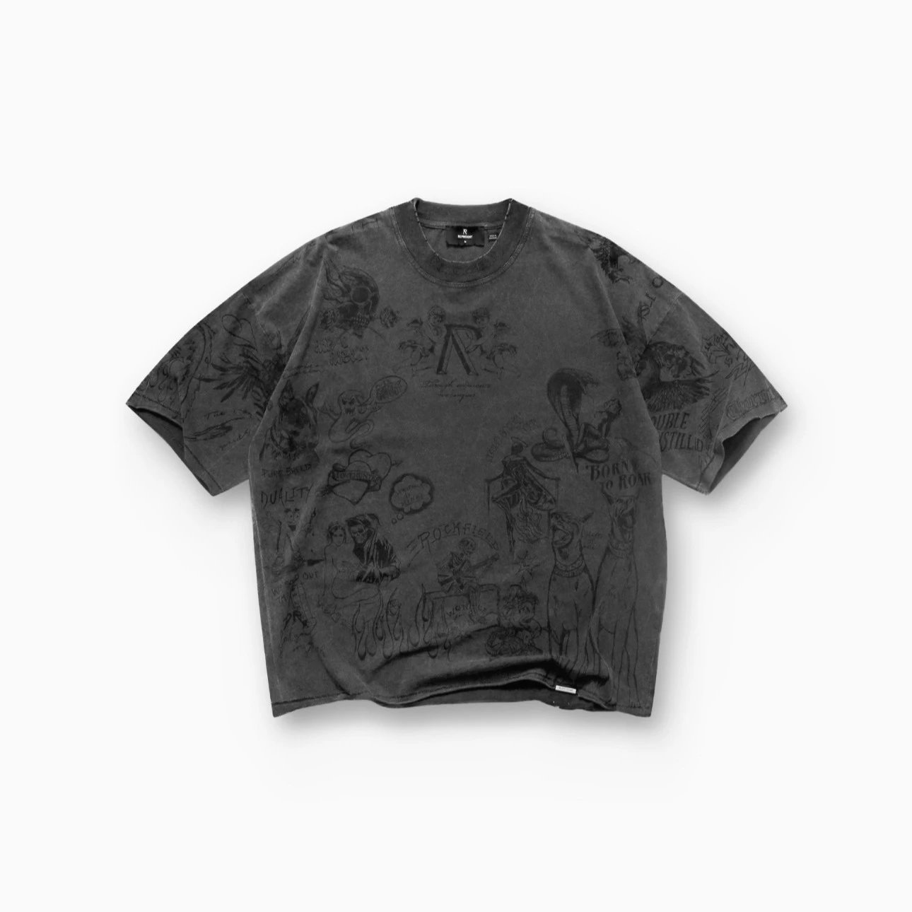 R Brand Graphic Print Cream Black Oversized T-Shirt