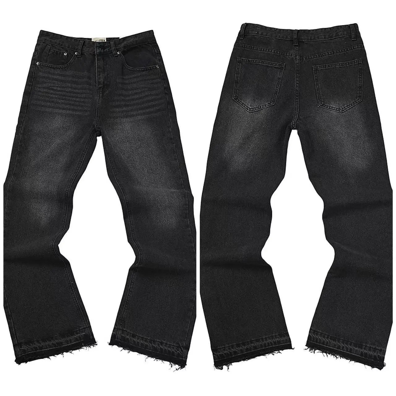 Black Paint-Splatter Distressed Cargo Jeans