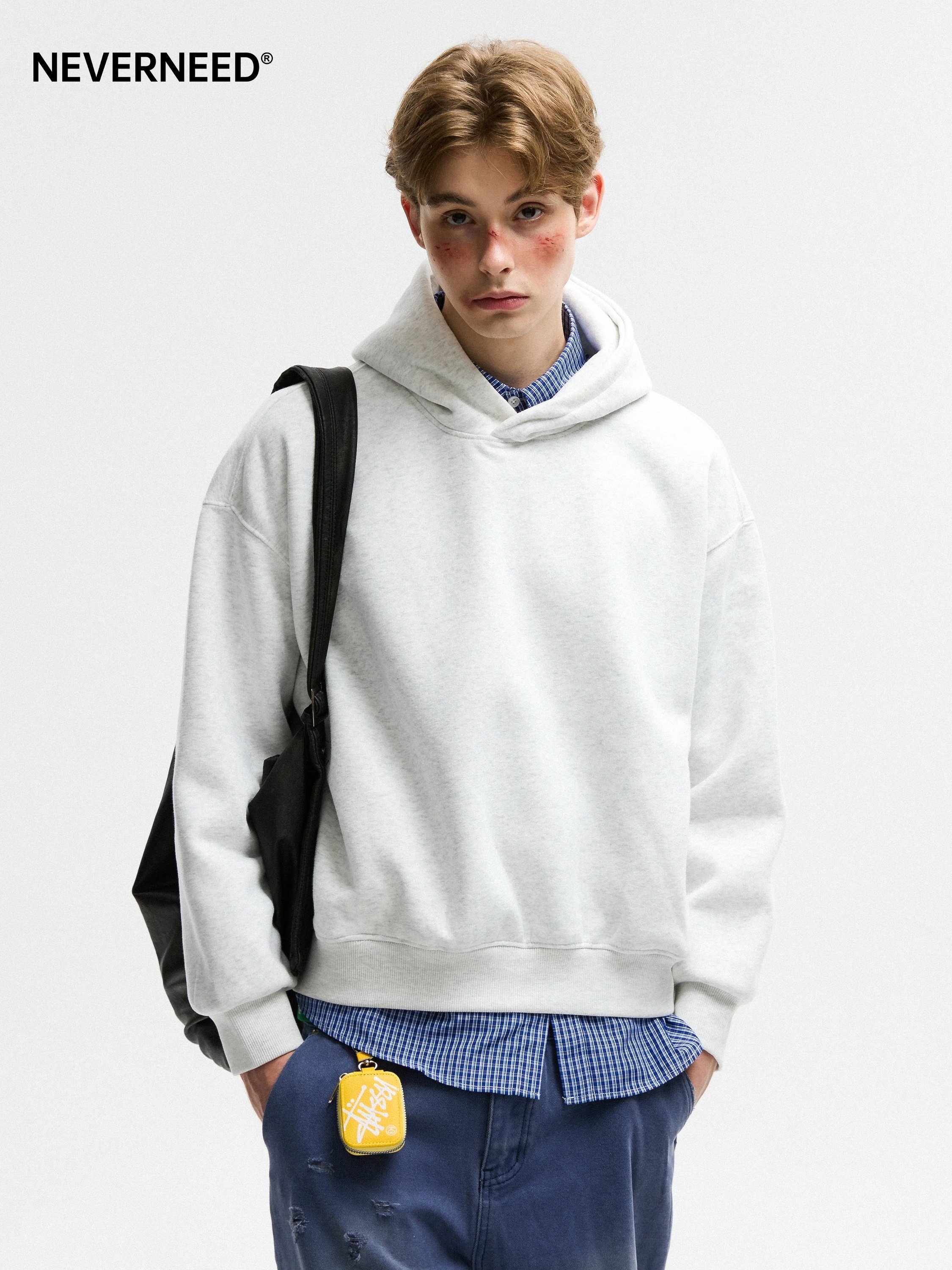 Neverneed Oversized Gray Heather Hooded Sweatshirt
