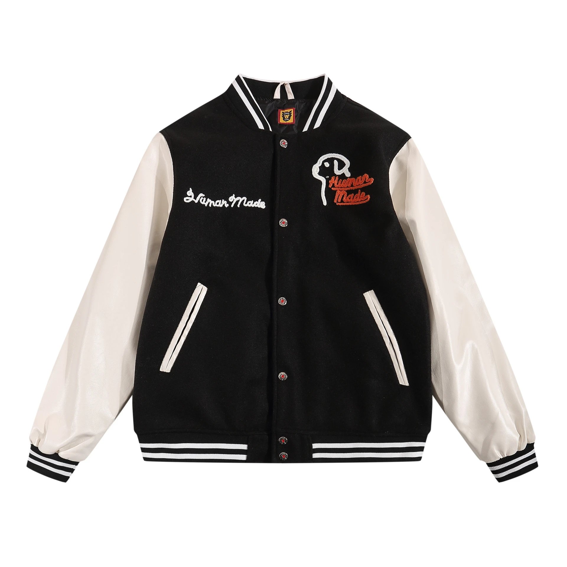 Candythepink Varsity Jacket Red White Embroidered Floral Sleeve Bomber