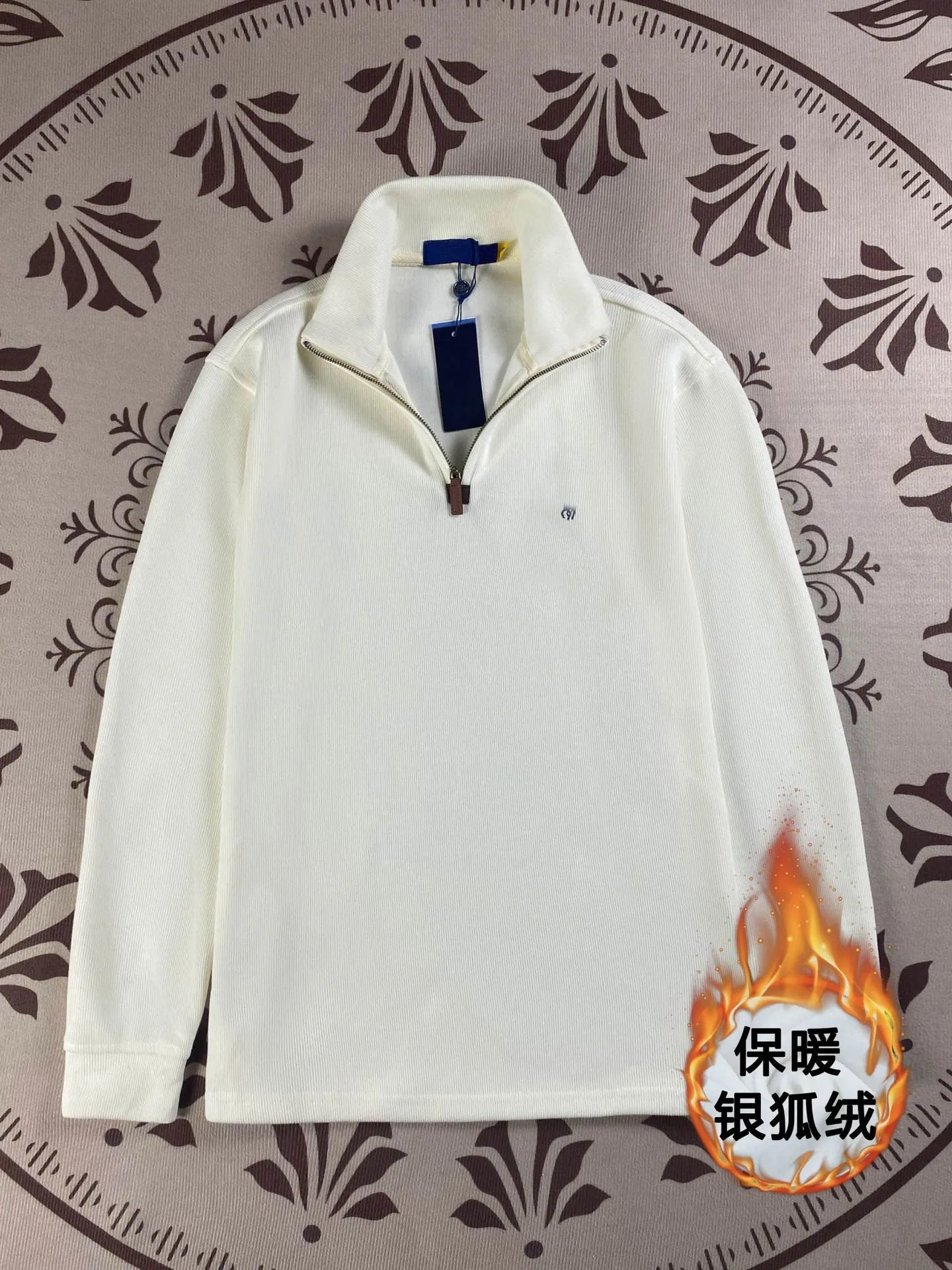 Corduroy Quarter-Zip Pullover Navy Blue Warm Fleece Sweatshirt