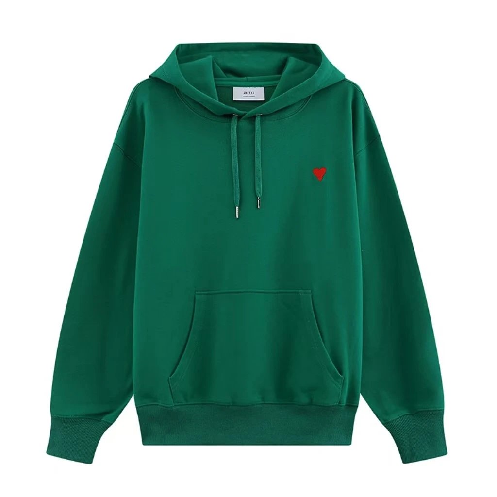 Ami Paris Heart Embroidered Hoodie Beige - 5