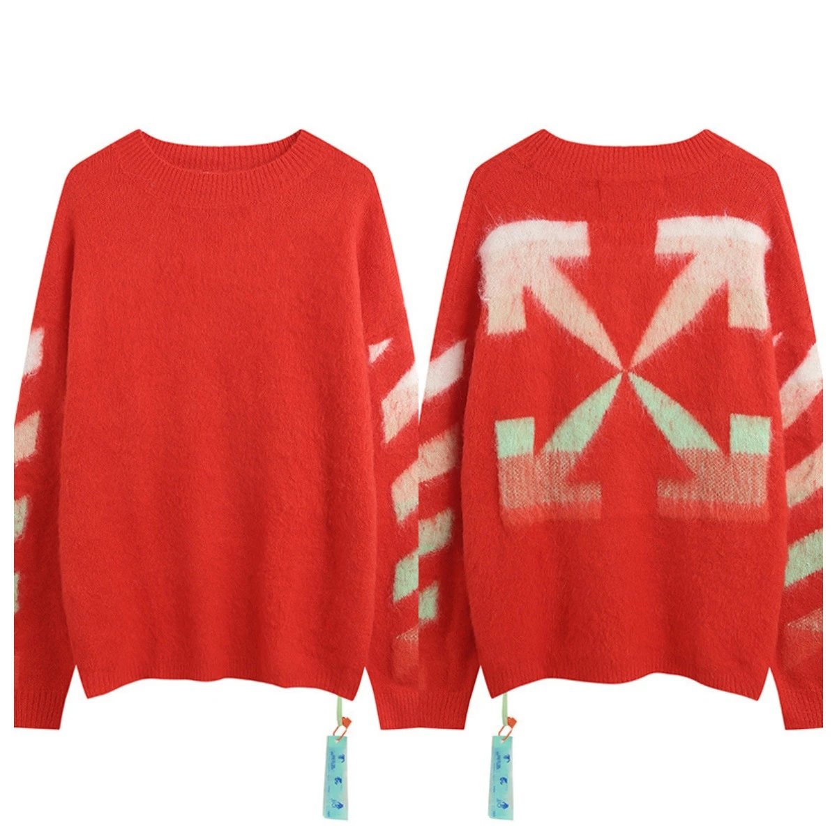 Off-White Arrow Print Black Multicolor Oversized Knit Sweater