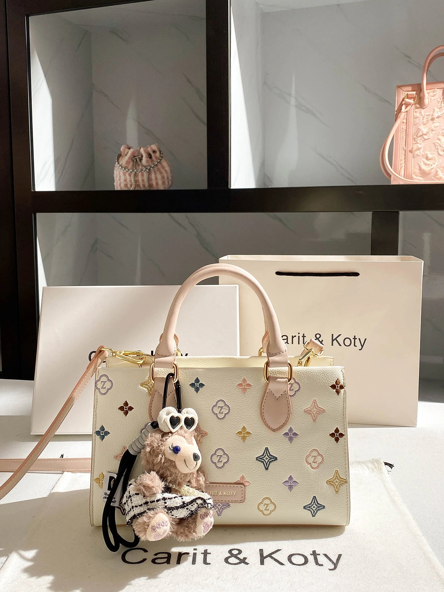 Carit &amp; Koty Mini Tote Bag Cream Multicolor Monogram Handbag